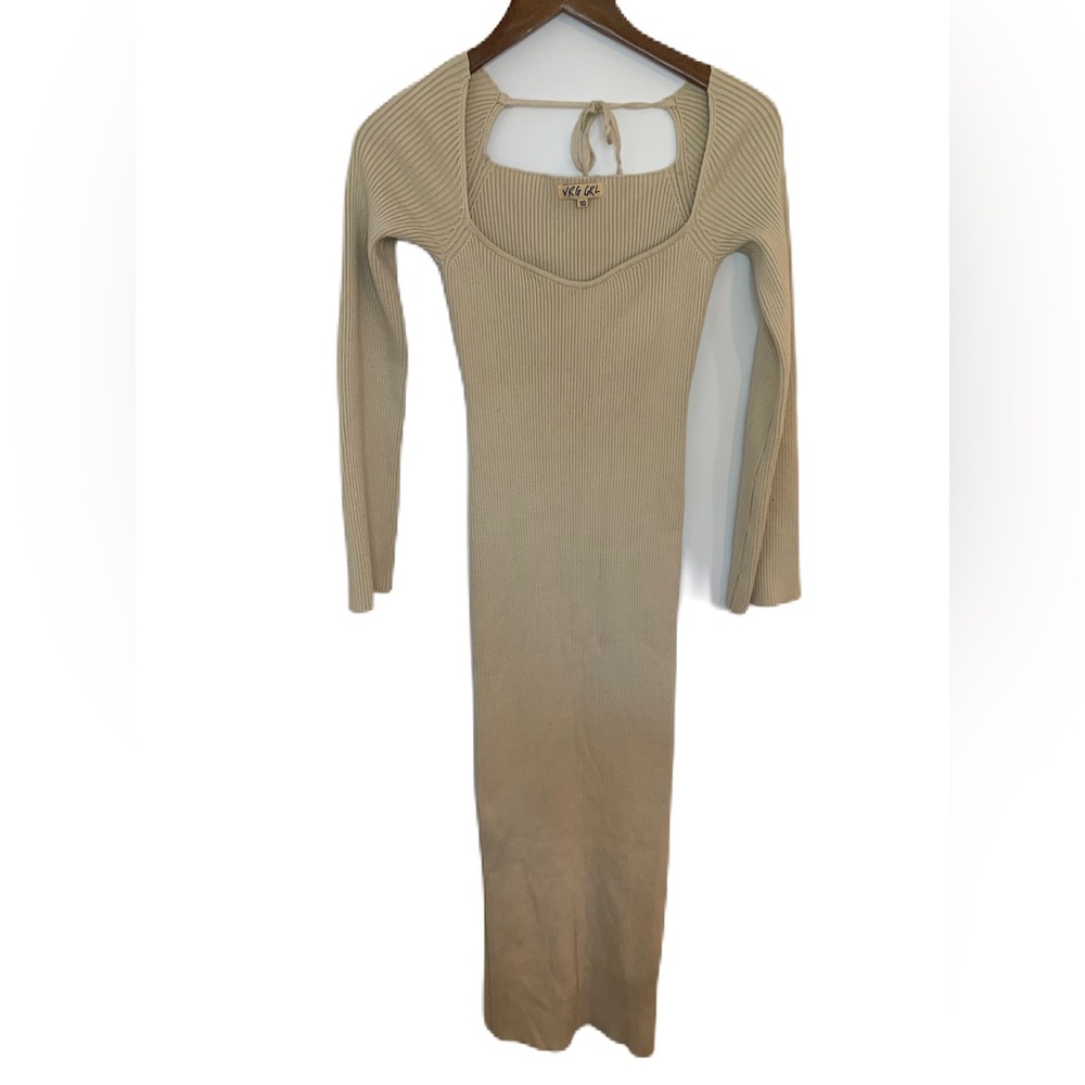 VRG GRL Maxi Bodycon Dress Size 10 Knit Ribbed Cream Long Sleeve